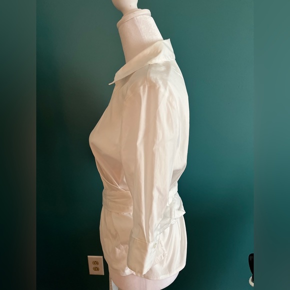 White House Black Market White Wrap Blouse Top 3/4 sleeves work business M - Picture 3 of 5